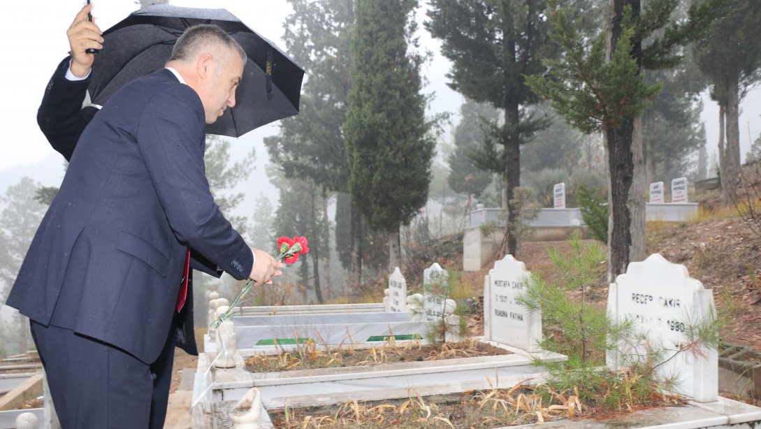 İl Müdürümüz Ömer COŞKUN, Şube Müdürümüz Alpaslan KANAR ile birlikte Şehit Öğretmen Recep ÇAKIR'ın mezarını ziyaret etti ve vefat eden tüm öğretmenler için yapılan Mevlide katıldı. 