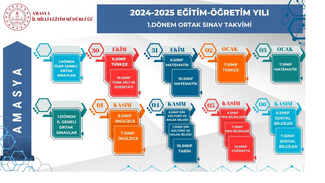 2024-2025 EĞİTİM-ÖĞRETİM YILI 1.DÖNEM ORTAK SINAV TAKVİMİ